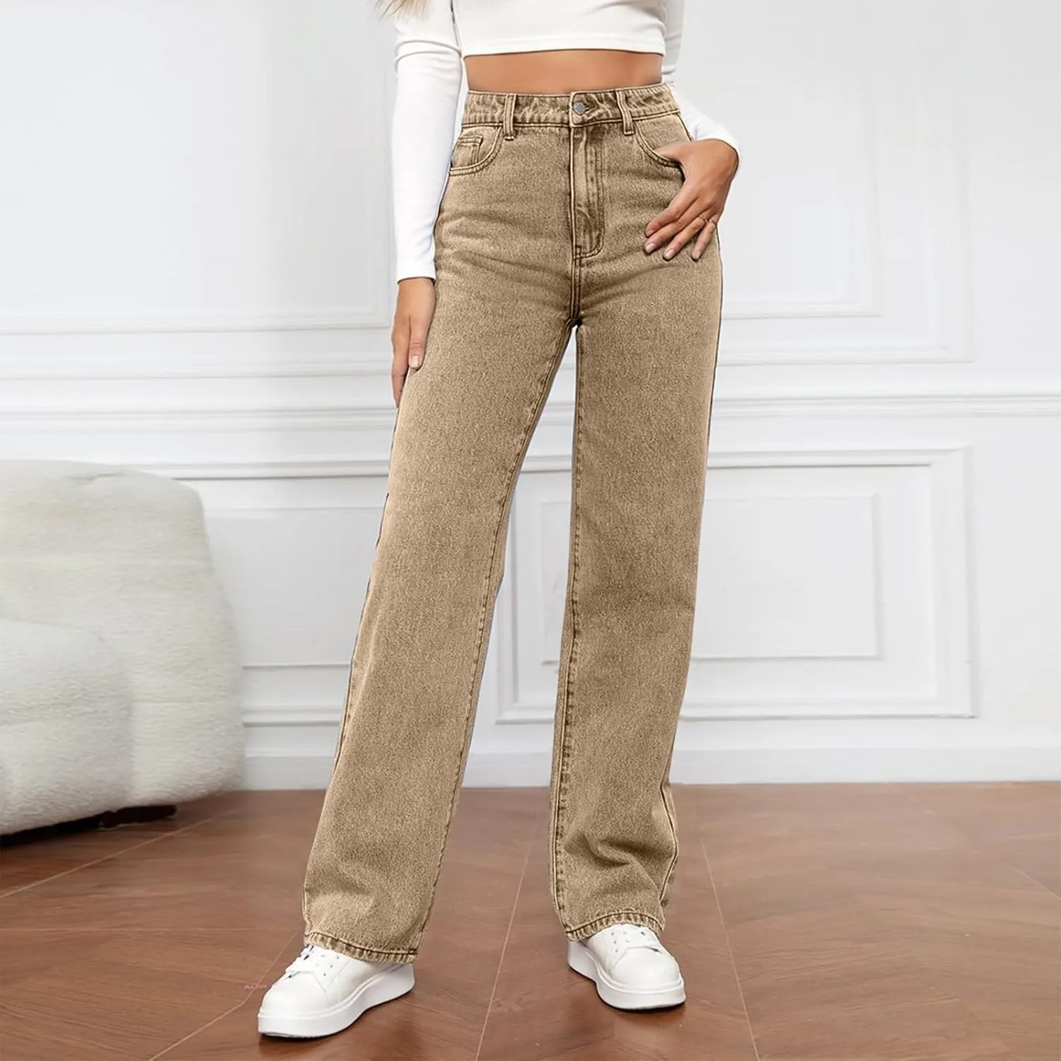 High Waisted Jeans for Women Straight Leg Denim Pants Wide Leg Jeans High Rise Trendy Pants Plus Size with Pocket