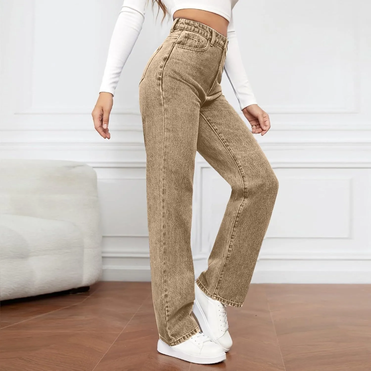High Waisted Jeans for Women Straight Leg Denim Pants Wide Leg Jeans High Rise Trendy Pants Plus Size with Pocket