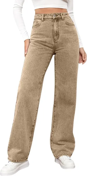 High Waisted Jeans for Women Straight Leg Denim Pants Wide Leg Jeans High Rise Trendy Pants Plus Size with Pocket