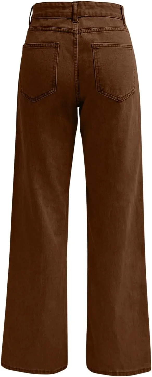 High Waisted Jeans for Women Straight Leg Denim Pants Wide Leg Jeans High Rise Trendy Pants Plus Size with Pocket