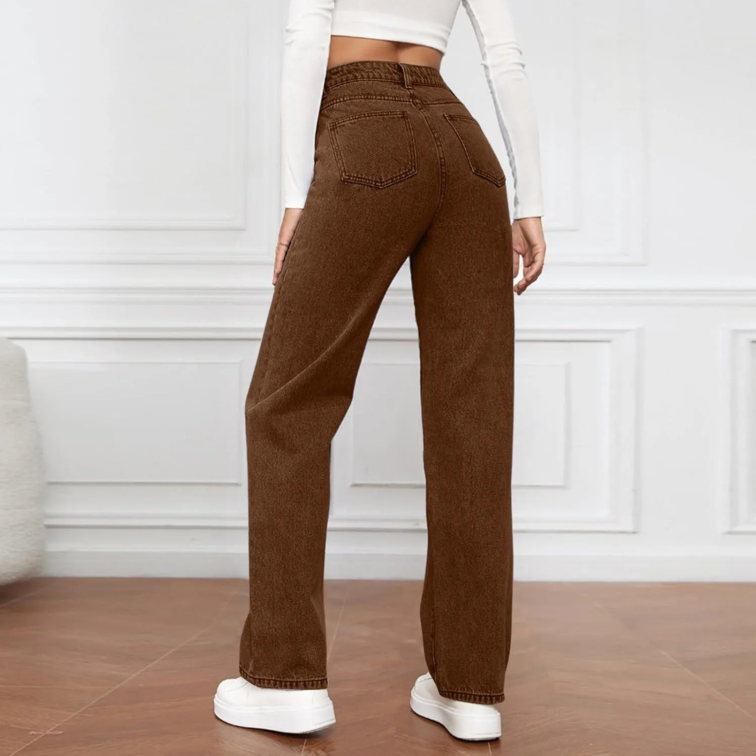 High Waisted Jeans for Women Straight Leg Denim Pants Wide Leg Jeans High Rise Trendy Pants Plus Size with Pocket