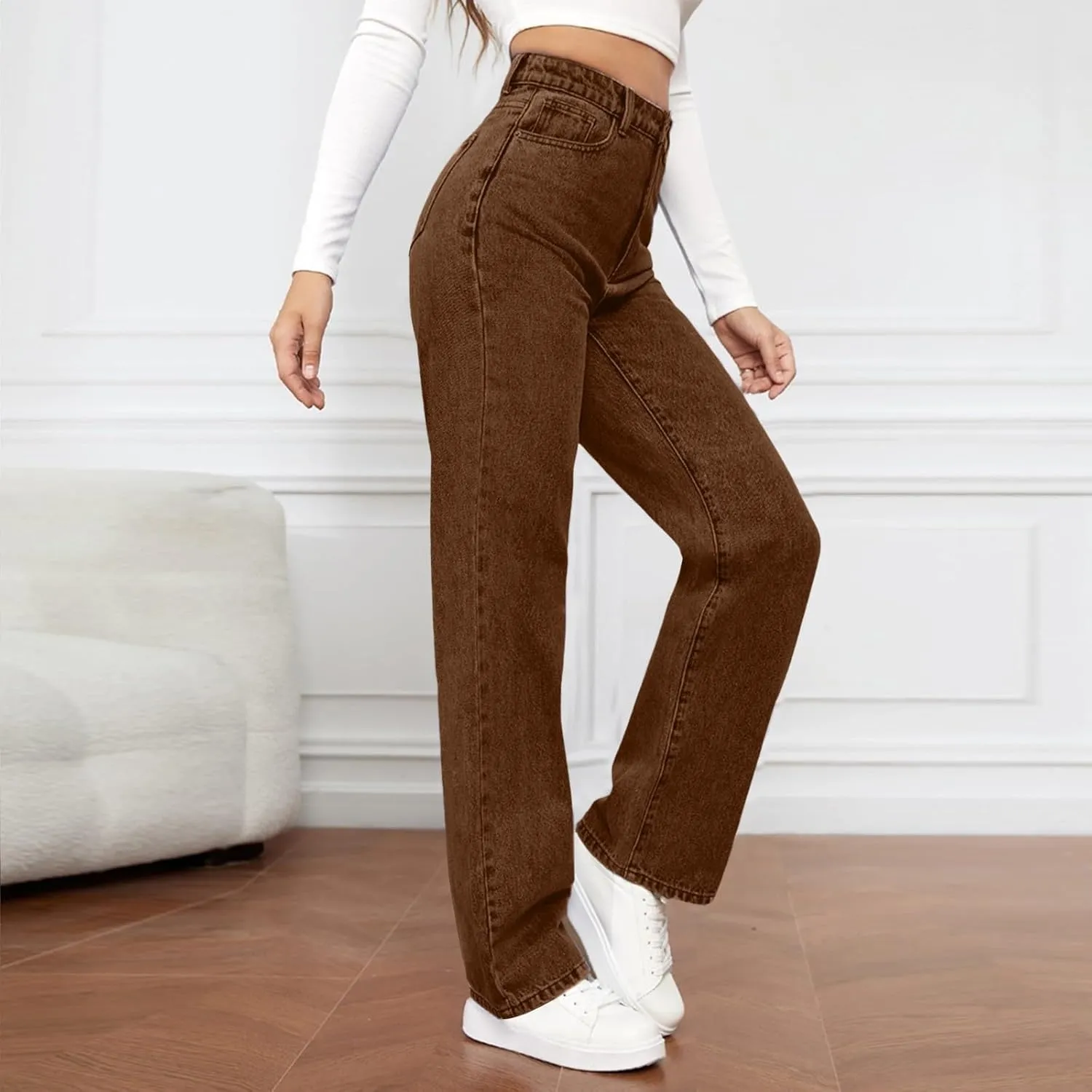 High Waisted Jeans for Women Straight Leg Denim Pants Wide Leg Jeans High Rise Trendy Pants Plus Size with Pocket