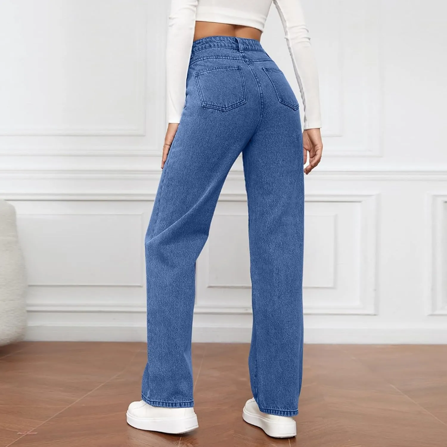 High Waisted Jeans for Women Straight Leg Denim Pants Wide Leg Jeans High Rise Trendy Pants Plus Size with Pocket