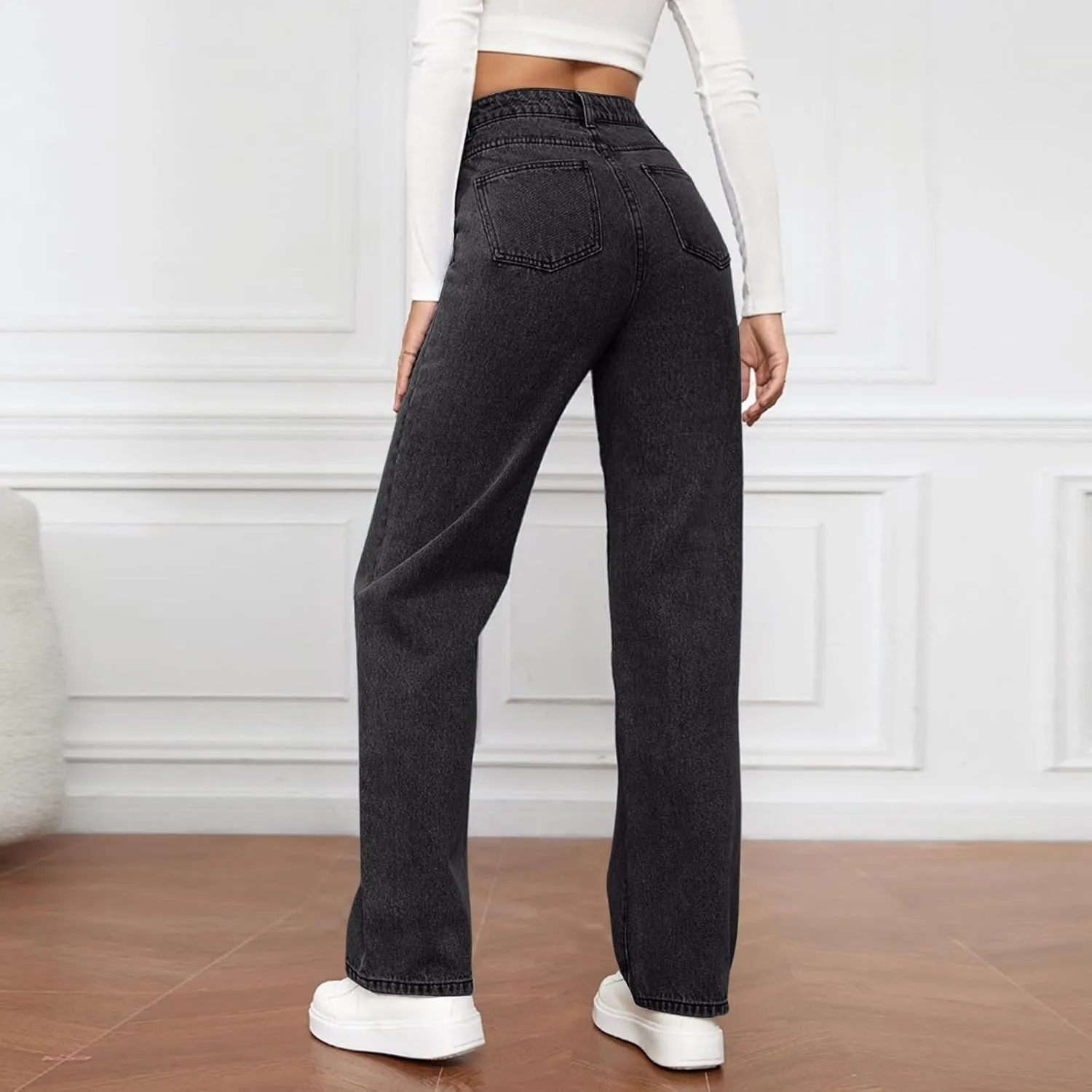 High Waisted Jeans for Women Straight Leg Denim Pants Wide Leg Jeans High Rise Trendy Pants Plus Size with Pocket