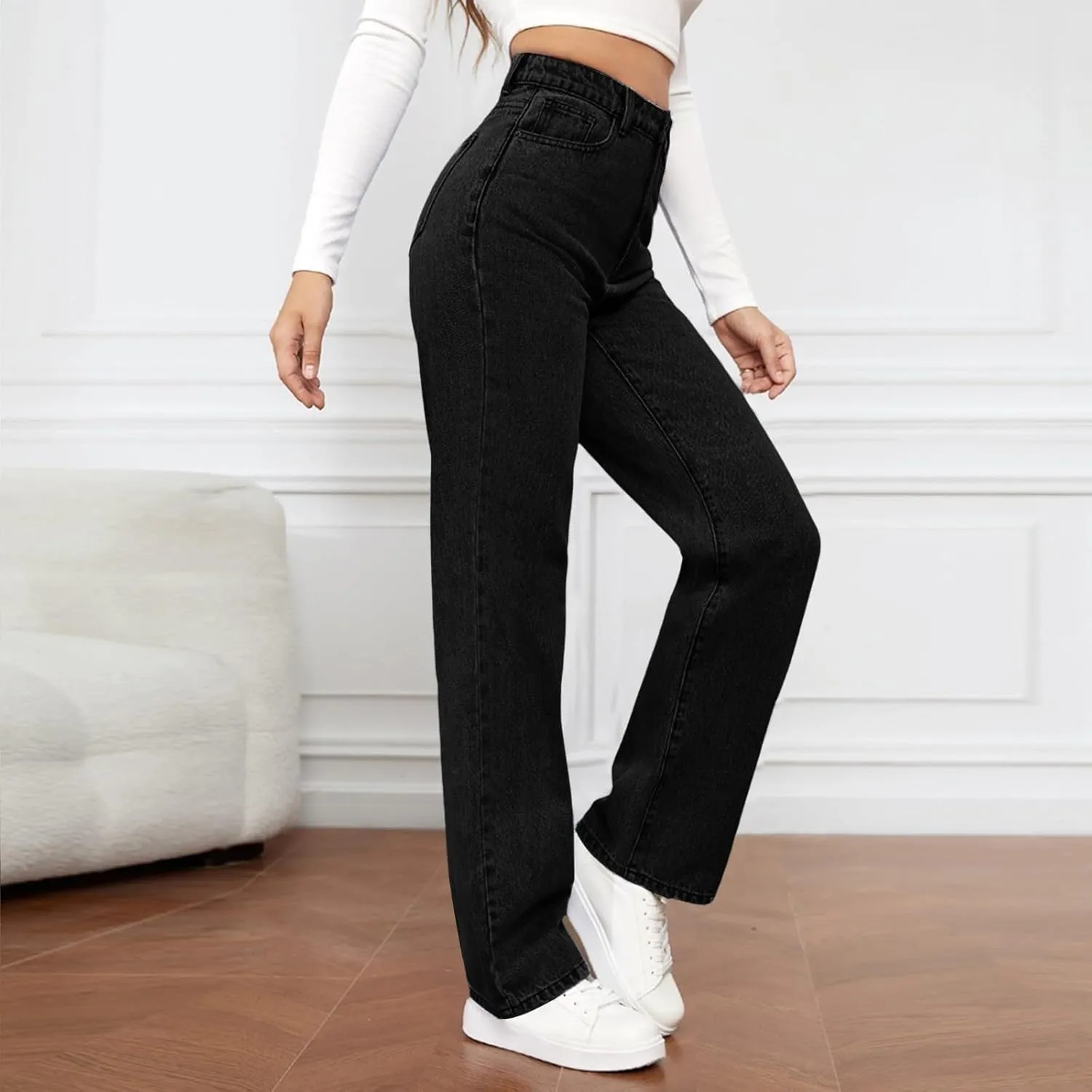 High Waisted Jeans for Women Straight Leg Denim Pants Wide Leg Jeans High Rise Trendy Pants Plus Size with Pocket