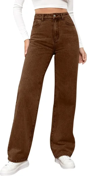 High Waisted Jeans for Women Straight Leg Denim Pants Wide Leg Jeans High Rise Trendy Pants Plus Size with Pocket