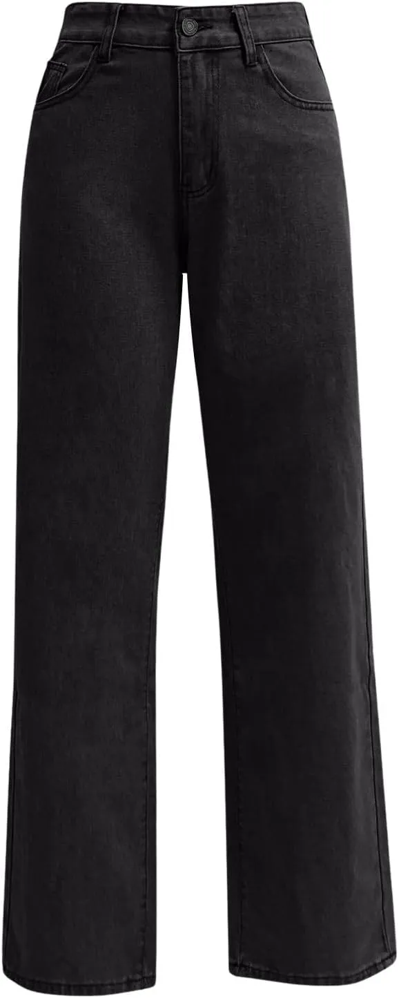 High Waisted Jeans for Women Straight Leg Denim Pants Wide Leg Jeans High Rise Trendy Pants Plus Size with Pocket