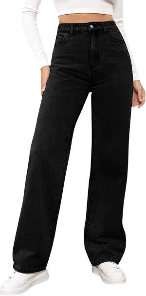 High Waisted Jeans for Women Straight Leg Denim Pants Wide Leg Jeans High Rise Trendy Pants Plus Size with Pocket