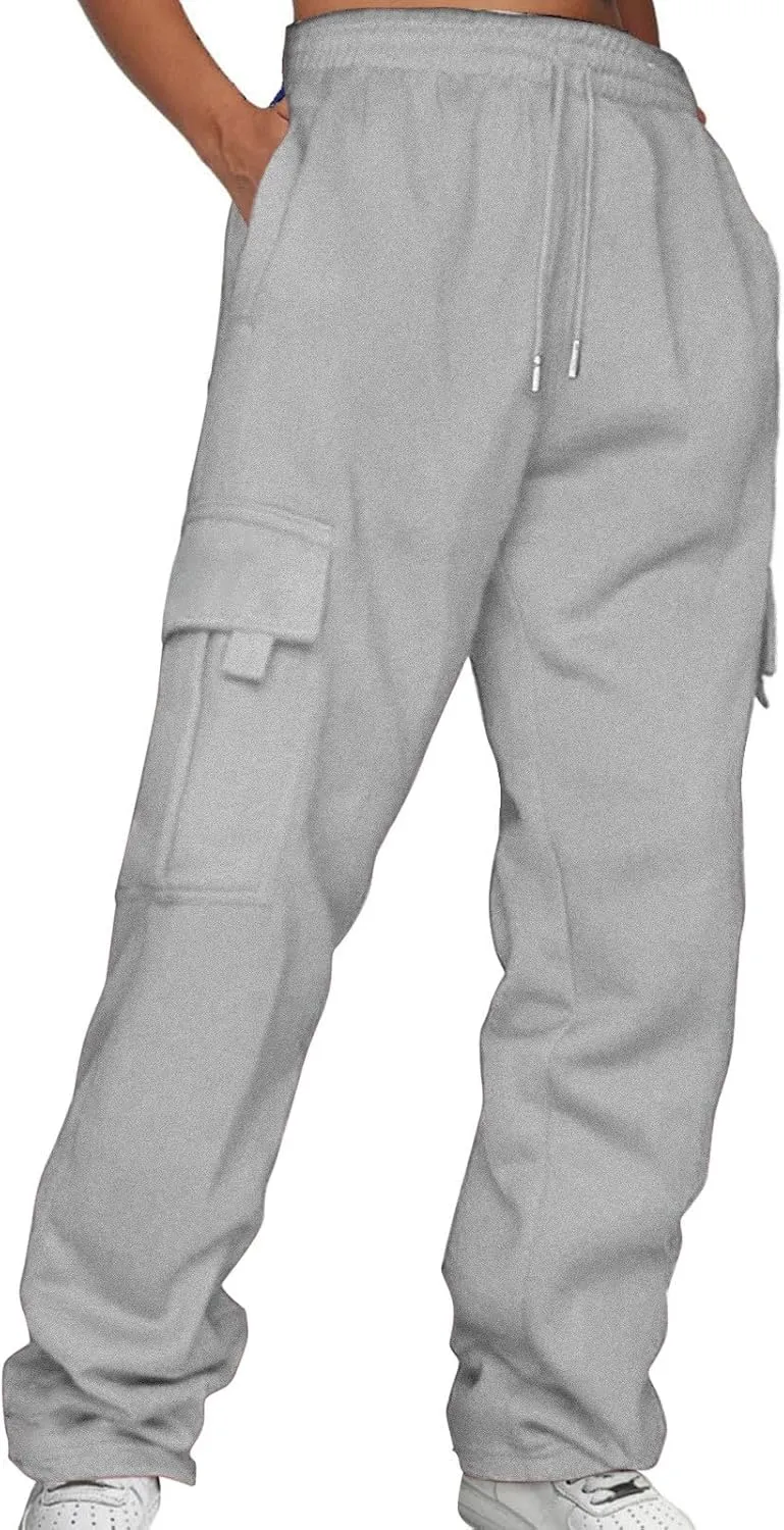 Hiking Cargo Pants Men Relaxed Fit Drawstring Elastic Waist Joggers Sweatpants Sport Athletic Trousers with Pocket