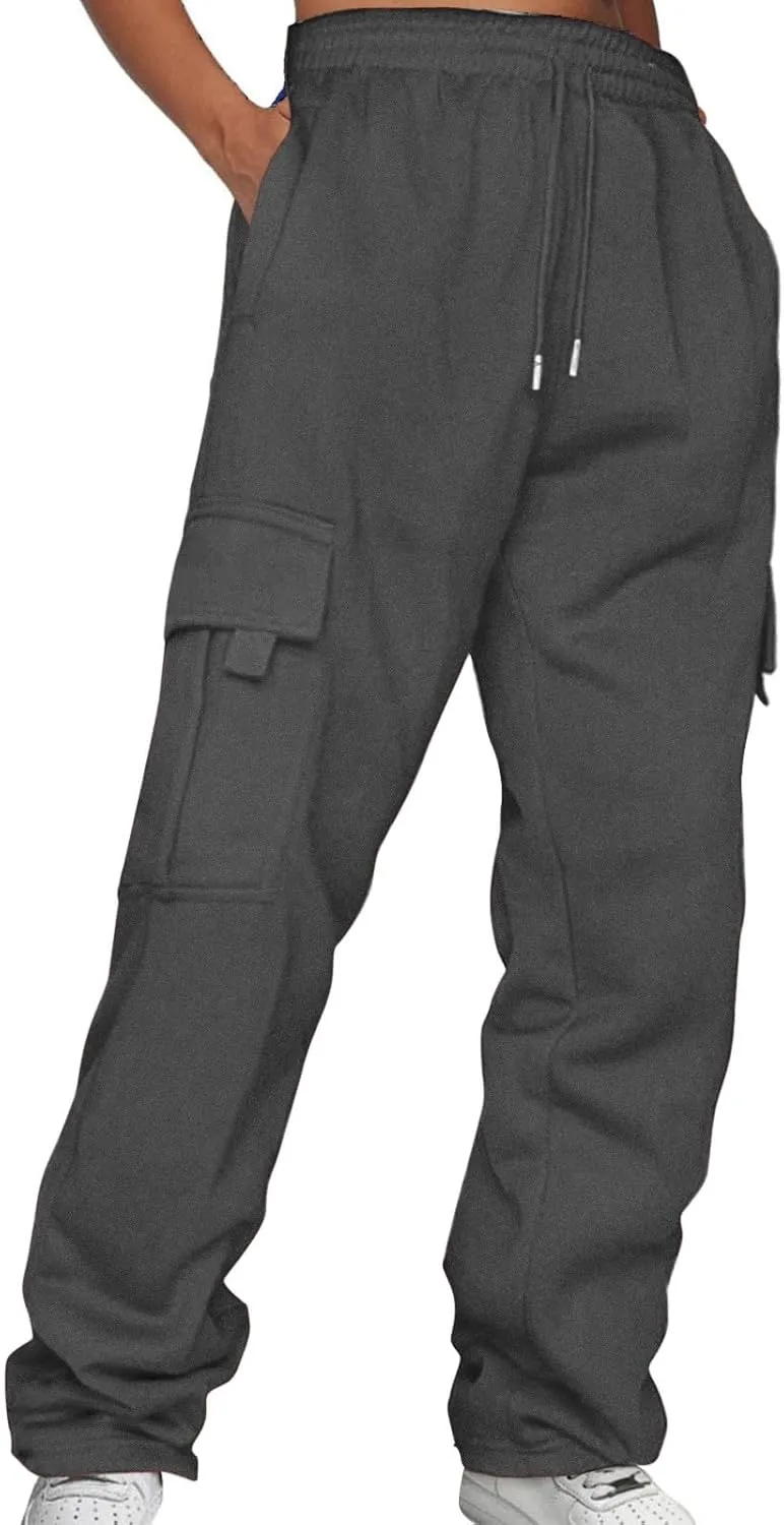 Hiking Cargo Pants Men Relaxed Fit Drawstring Elastic Waist Joggers Sweatpants Sport Athletic Trousers with Pocket