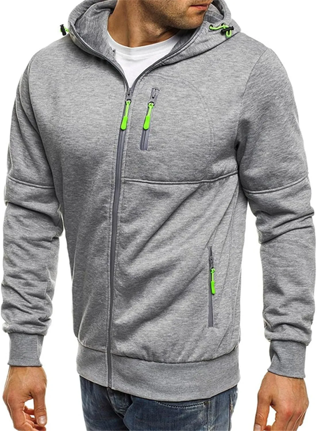 Hoodies for Men Full Zip Cardigan Sweatshirts Zip Up Long Sleeve Sweatshirt Casual Sports Coat with Zipper Pockets