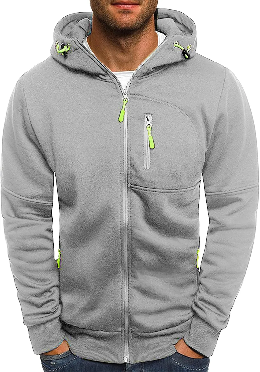 Hoodies for Men Full Zip Cardigan Sweatshirts Zip Up Long Sleeve Sweatshirt Casual Sports Coat with Zipper Pockets