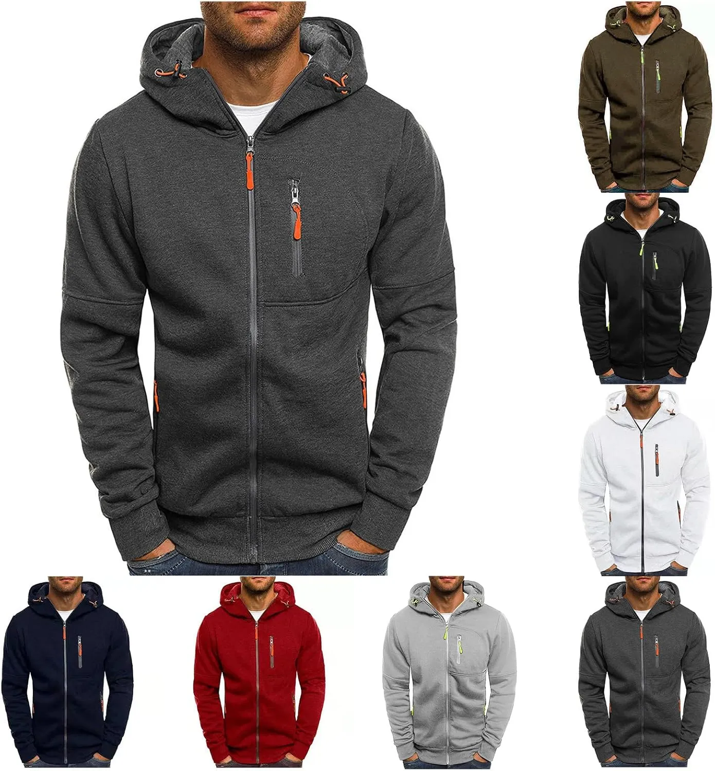 Hoodies for Men Full Zip Cardigan Sweatshirts Zip Up Long Sleeve Sweatshirt Casual Sports Coat with Zipper Pockets