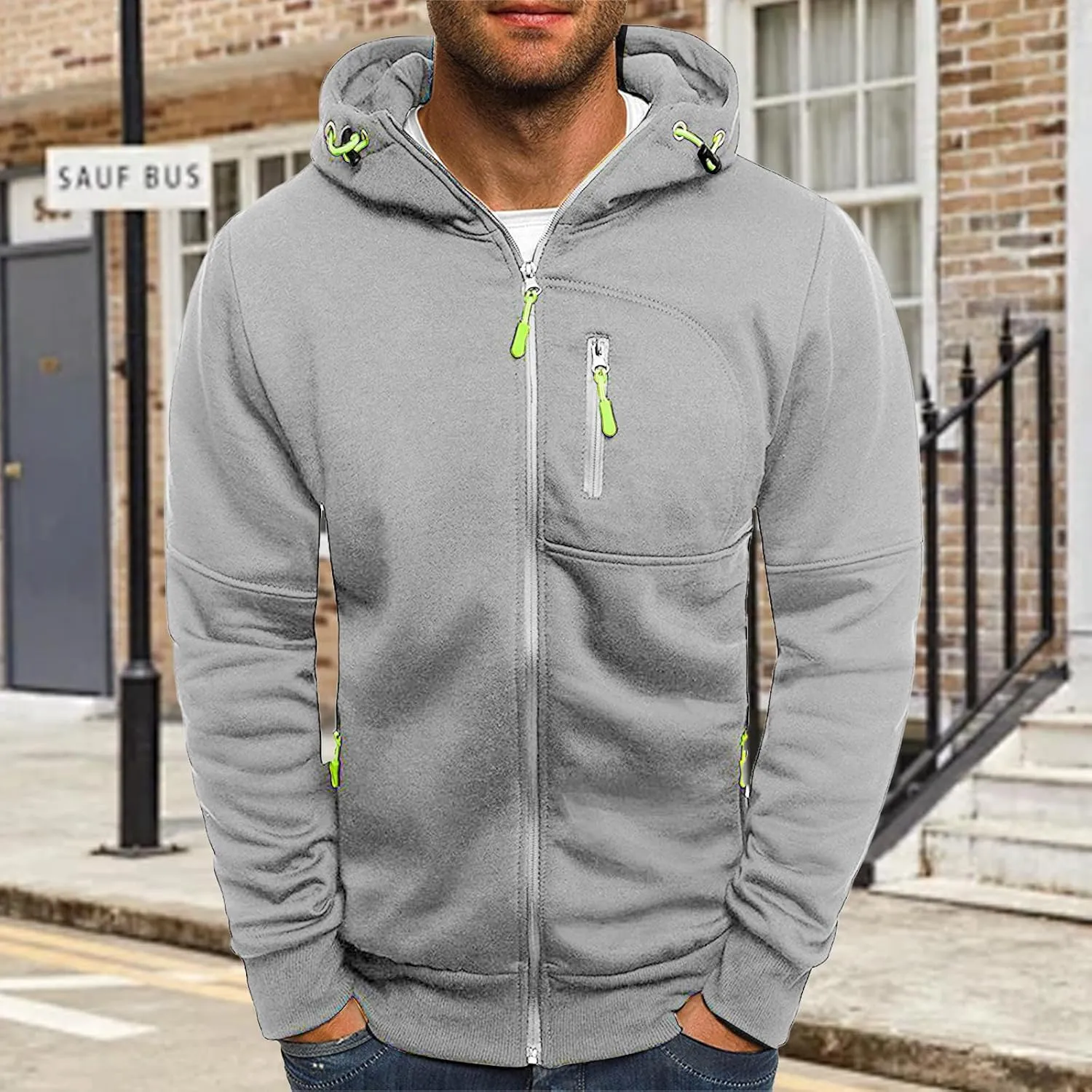 Hoodies for Men Full Zip Cardigan Sweatshirts Zip Up Long Sleeve Sweatshirt Casual Sports Coat with Zipper Pockets