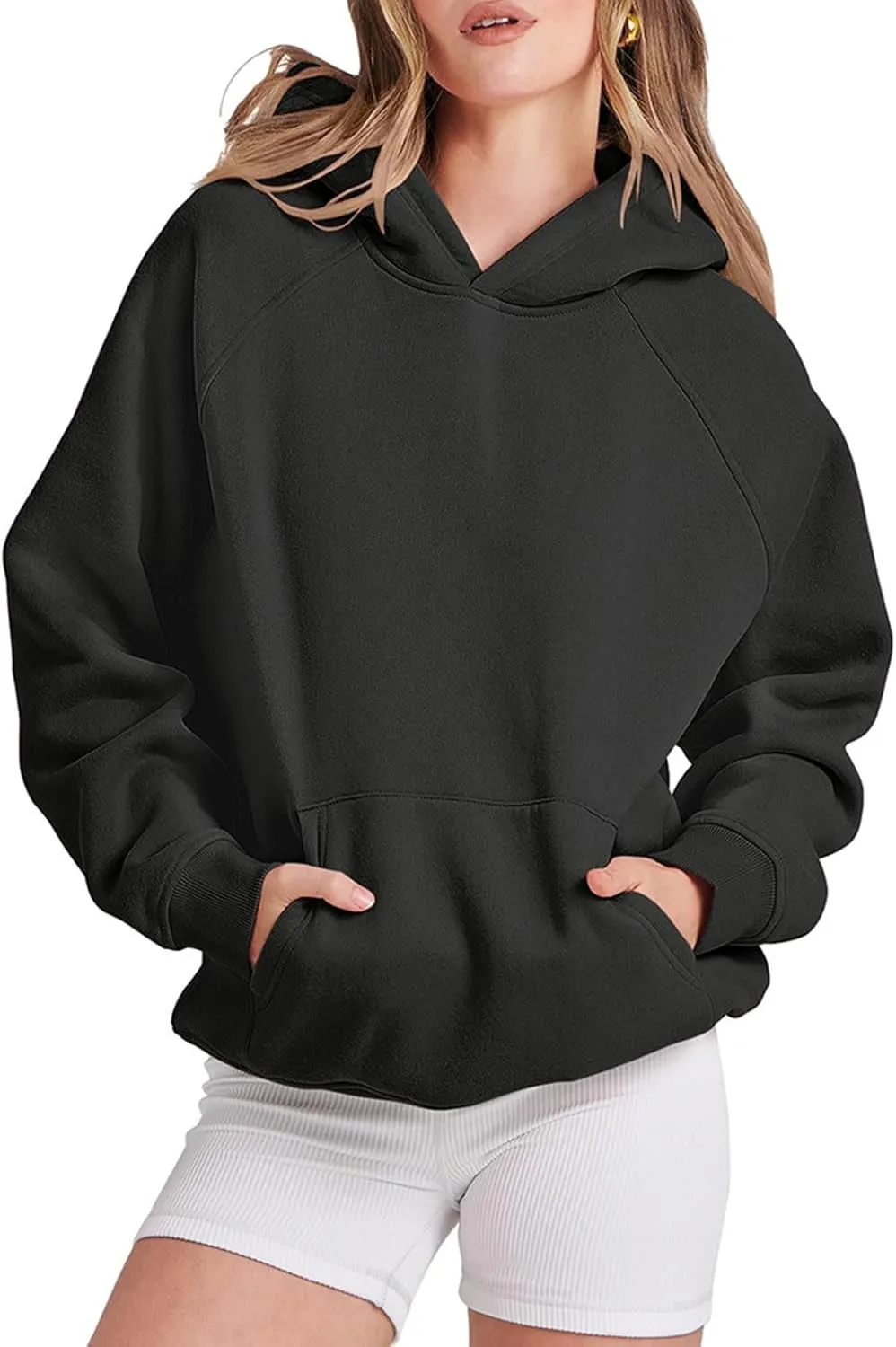 Hoodies for Women Oversized Hooded Sweatshirt Drop Shoulder Fall Fleece Lined Clothes with Pocket Causal Solid 2023 Outfits