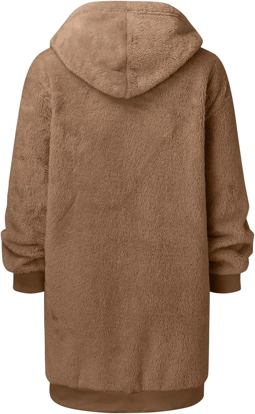 iLH Womens Full Zip Long Hoodies Fleece Soft Cozy Hooded Sweatshirts For Women Fall Winter Leisure Ovrsized Long Jacket