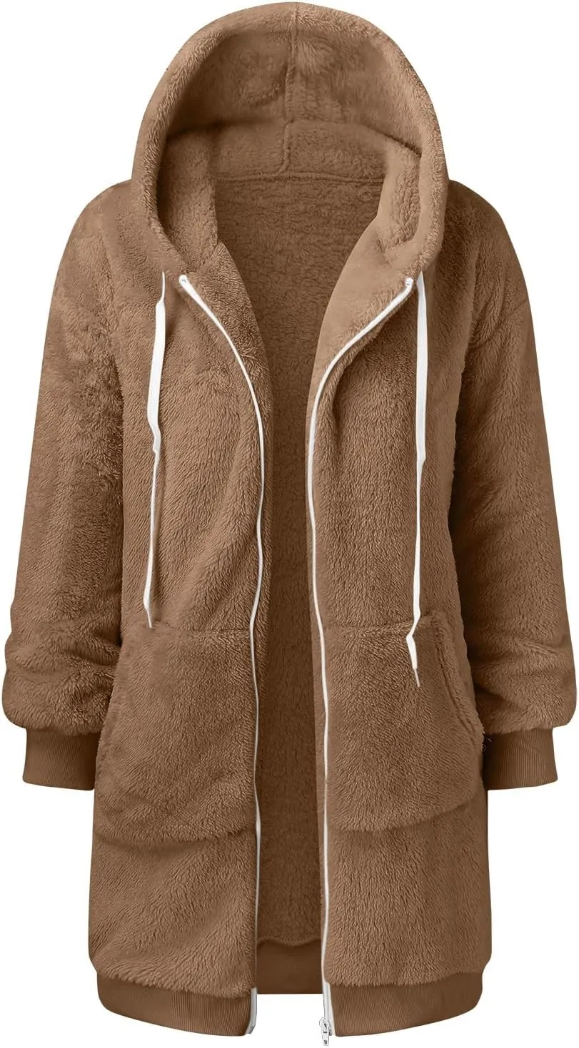 iLH Womens Full Zip Long Hoodies Fleece Soft Cozy Hooded Sweatshirts For Women Fall Winter Leisure Ovrsized Long Jacket