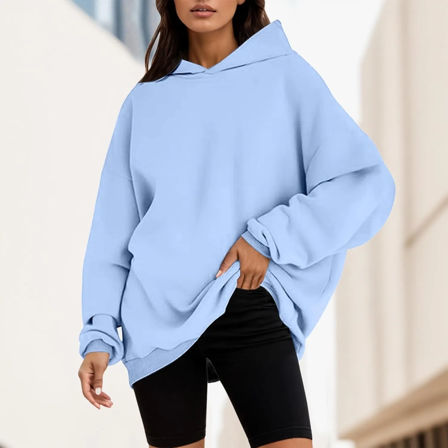 iLH Womens Oversized Hoodies Solid Color Pullover Hooded Sweatshirts For Women Fall Winter Leisure Streetwear Hoodies
