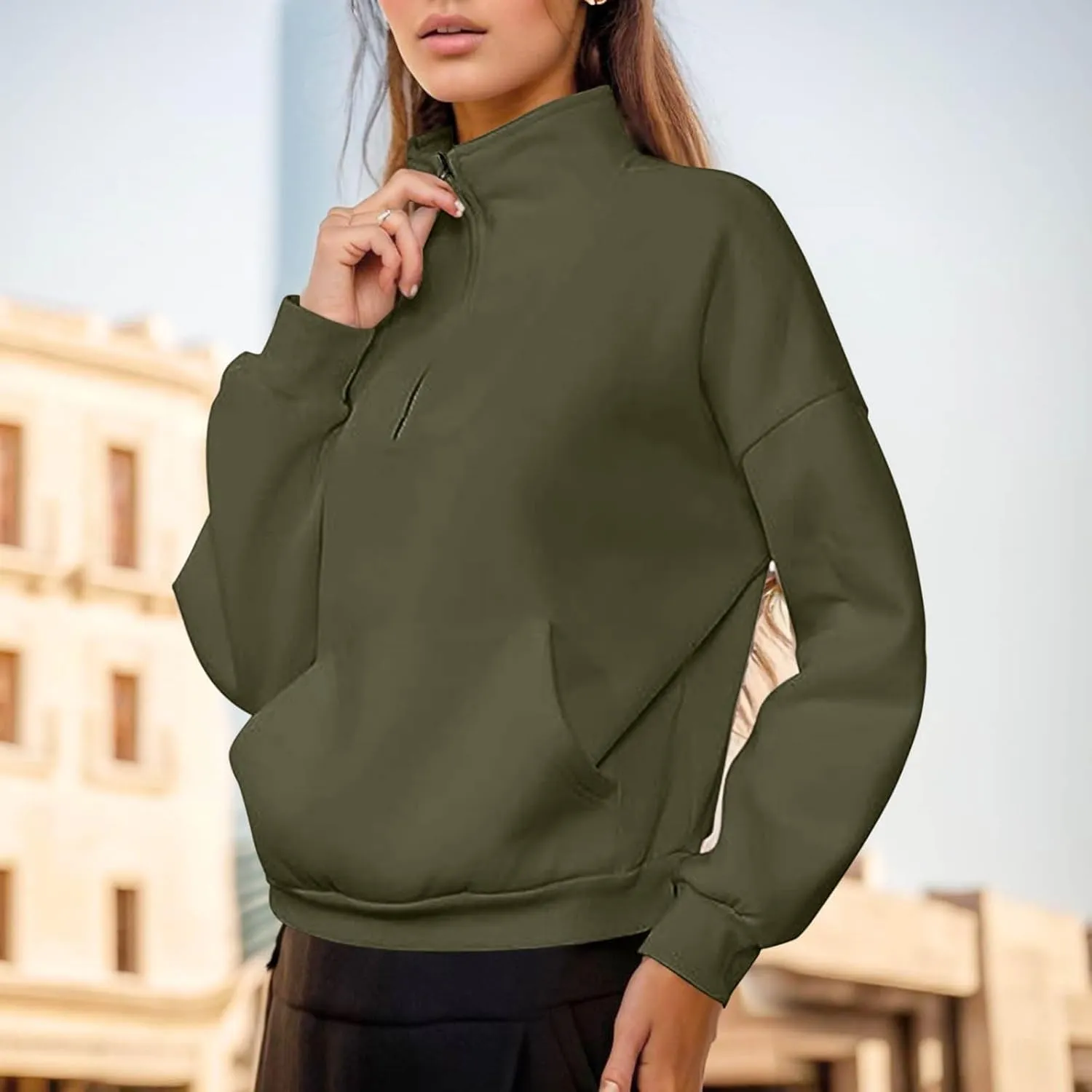 iLH Womens Zip Up Hoodies Trutleneck Stand Collar Kangaroo Pocket Pullover Sweatshirts For Women Fall Oudoor Leisure Hoodies