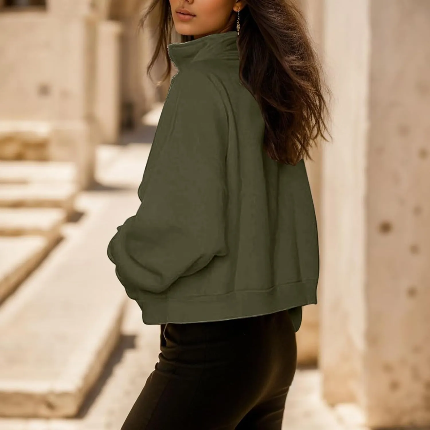 iLH Womens Zip Up Hoodies Trutleneck Stand Collar Kangaroo Pocket Pullover Sweatshirts For Women Fall Oudoor Leisure Hoodies