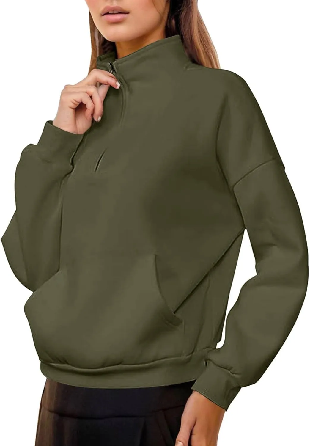 iLH Womens Zip Up Hoodies Trutleneck Stand Collar Kangaroo Pocket Pullover Sweatshirts For Women Fall Oudoor Leisure Hoodies