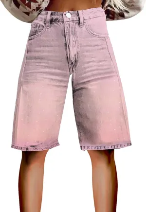 Jean Shorts for Women Denim Bermuda Shorts Y2k Vintage Straight Leg Denim Short Knee Length Jean with Pockets