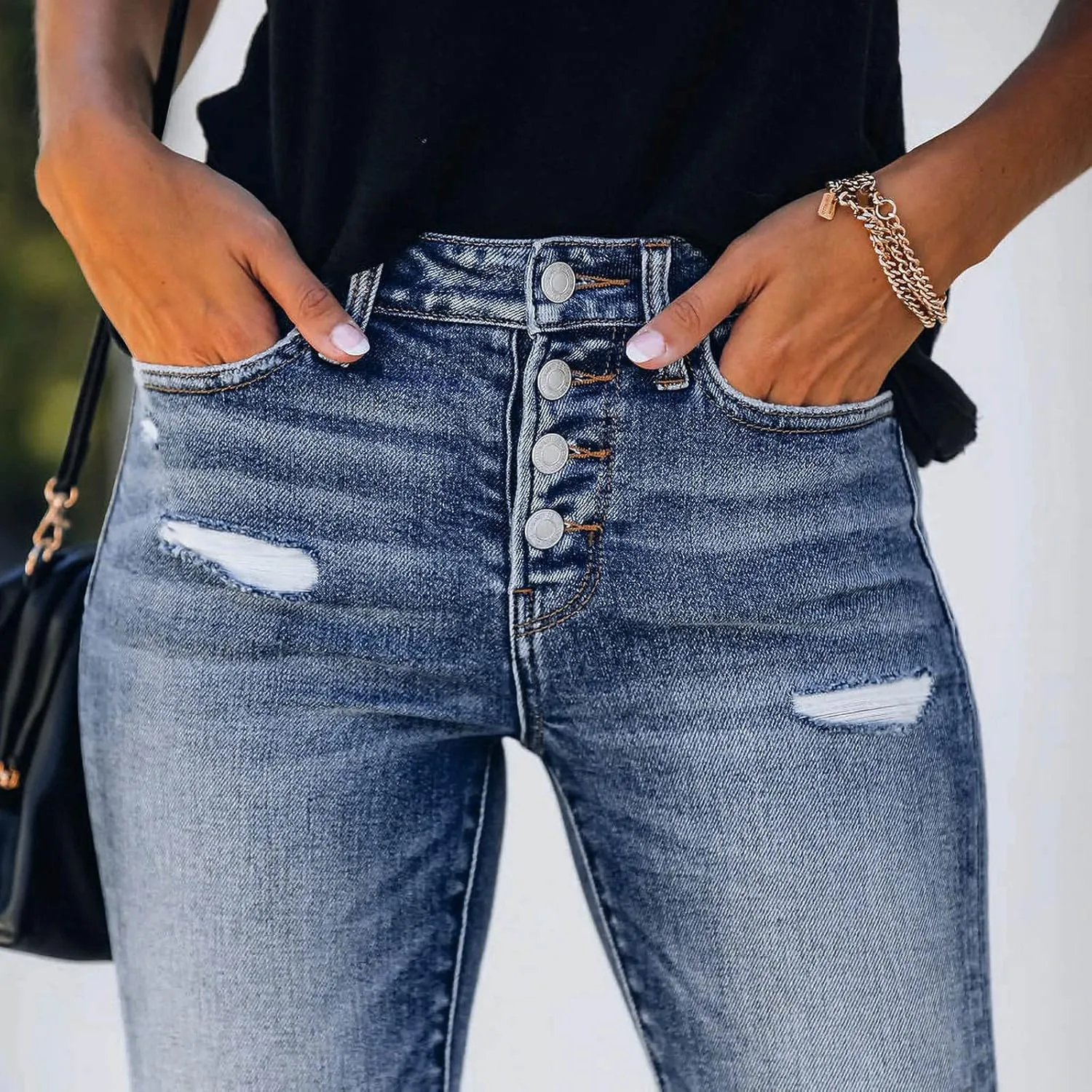 Jeans for Women High Waisted Trendy Ripped Ladies Petite Jeans Stretch Straight Leg Casual Bootcut Skinny Denim Pants