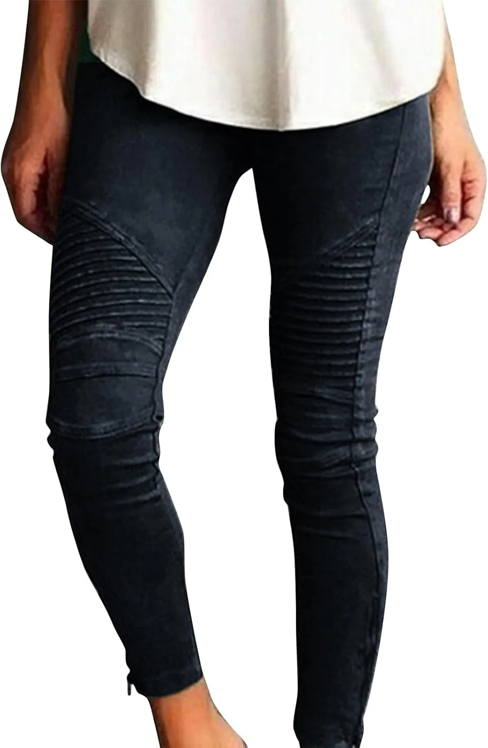 Jeggings for Women High Waist Tummy Control Pull On Jeans,Stretch Skinny Stripe Zipper Jeans Leggings with Pockets