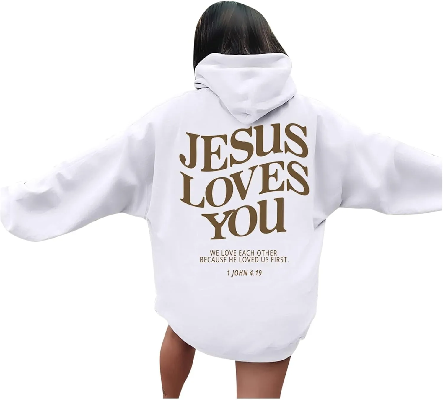 Jesus Loves You Hoodies For Women Oversized Letter Print Hooded Pullover Tops Casual Long Sleeve Sweatshirts Graphic Tunics