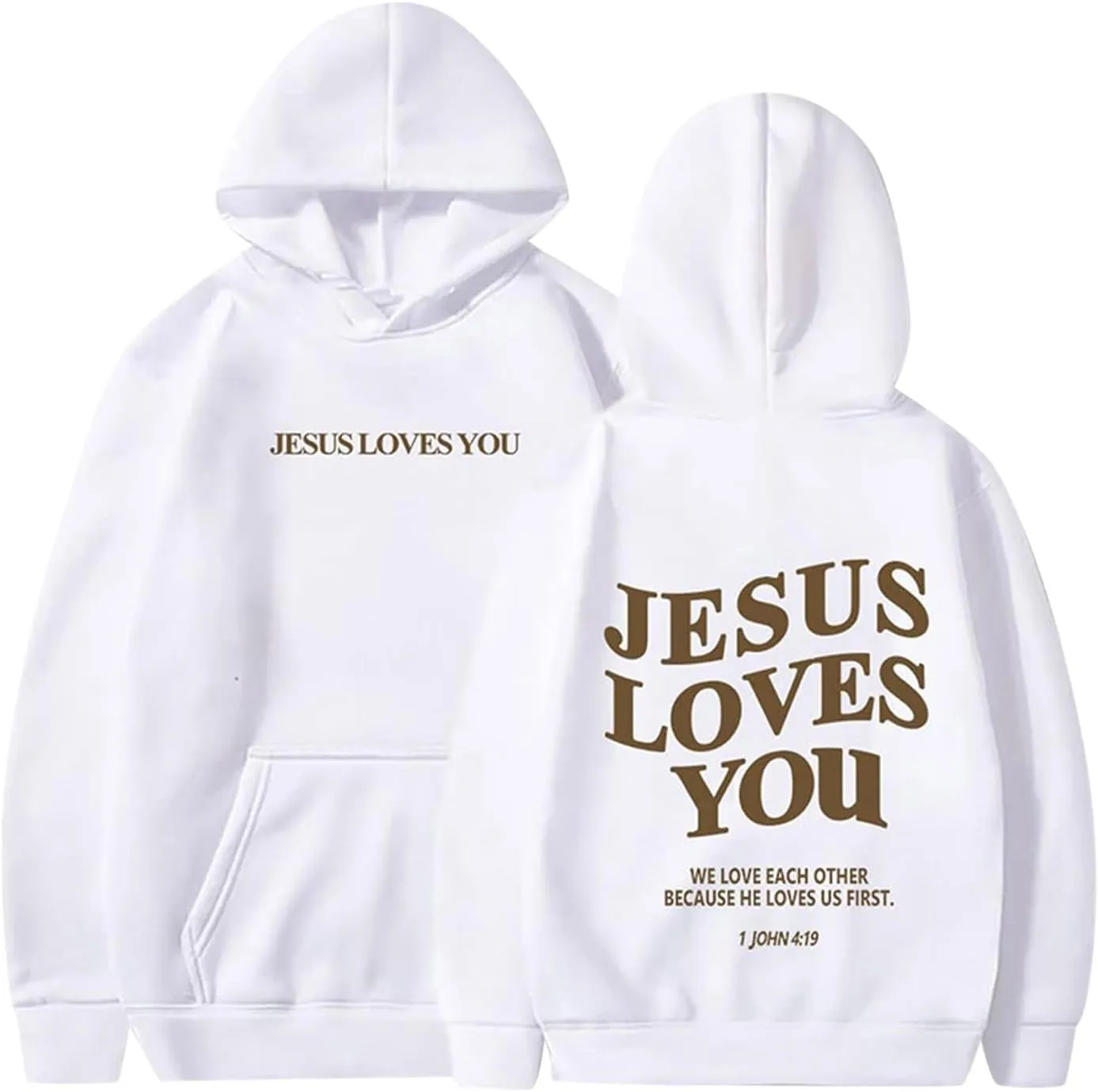 Jesus Loves You Hoodies For Women Oversized Letter Print Hooded Pullover Tops Casual Long Sleeve Sweatshirts Graphic Tunics