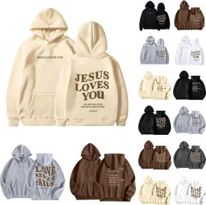 Jesus Loves You Hoodies For Women Oversized Letter Print Hooded Pullover Tops Casual Long Sleeve Sweatshirts Graphic Tunics