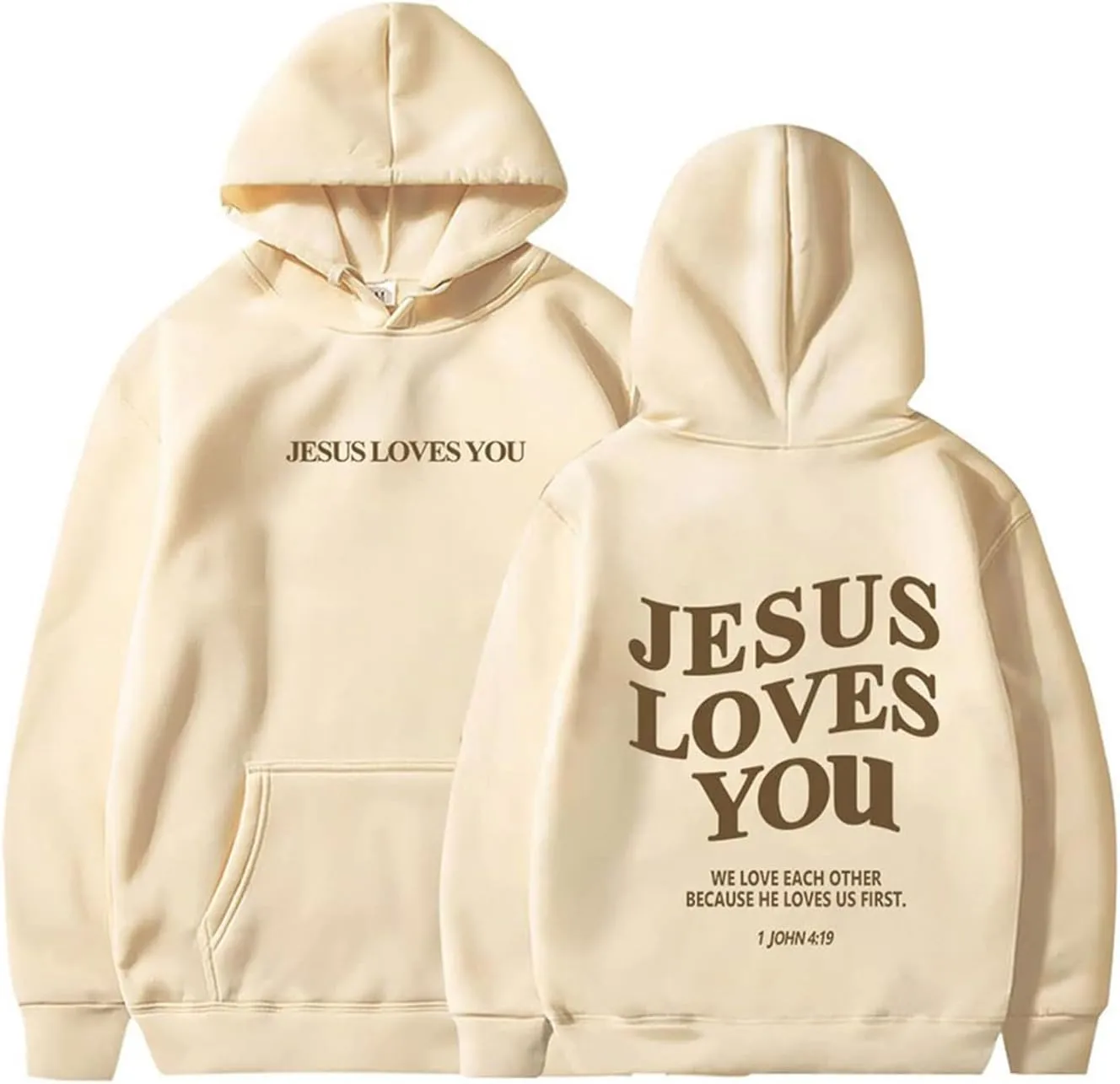 Jesus Loves You Hoodies For Women Oversized Letter Print Hooded Pullover Tops Casual Long Sleeve Sweatshirts Graphic Tunics
