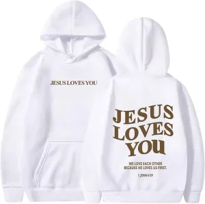Jesus Loves You Hoodies For Women Oversized Letter Print Hooded Pullover Tops Casual Long Sleeve Sweatshirts Graphic Tunics