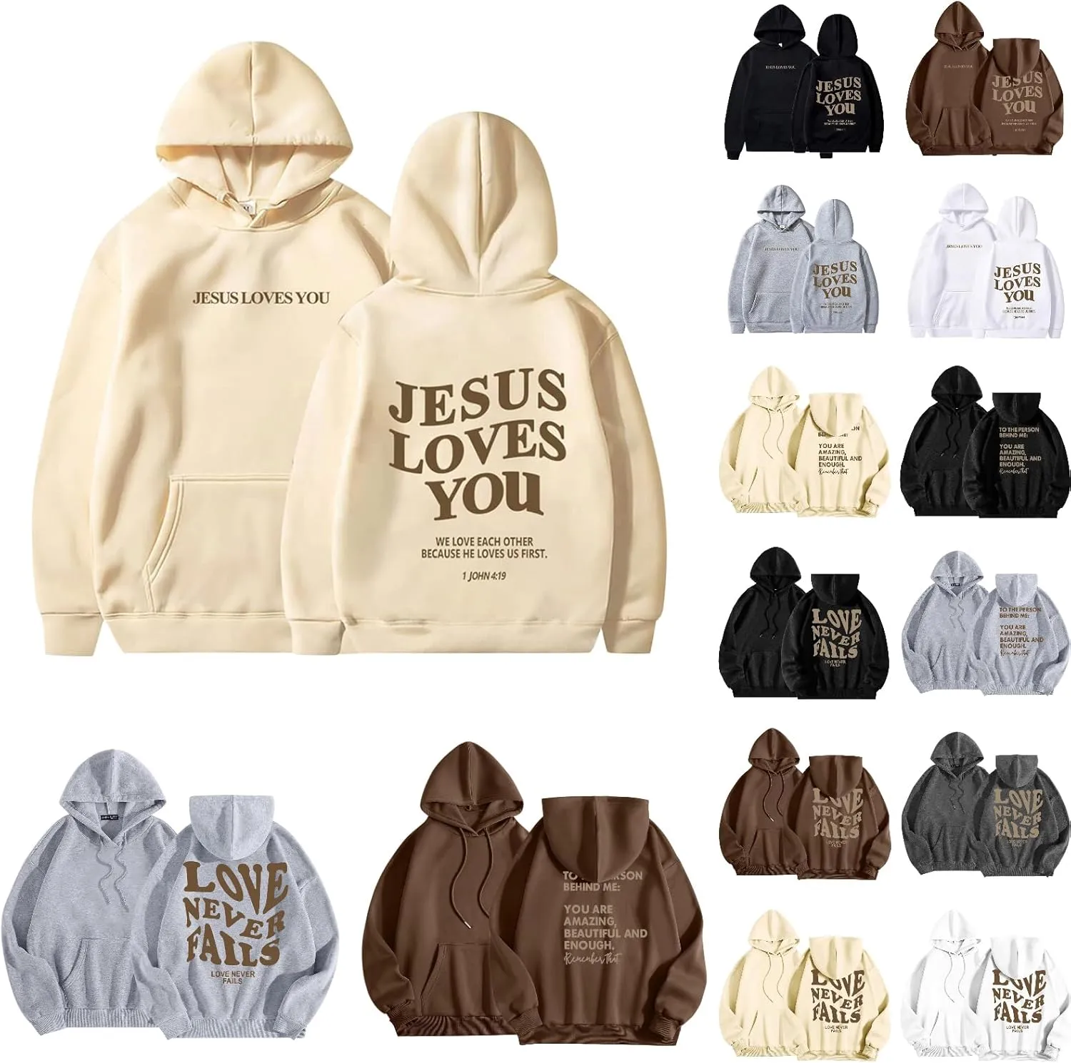 Jesus Loves You Hoodies For Women Oversized Letter Print Hooded Pullover Tops Casual Long Sleeve Sweatshirts Graphic Tunics