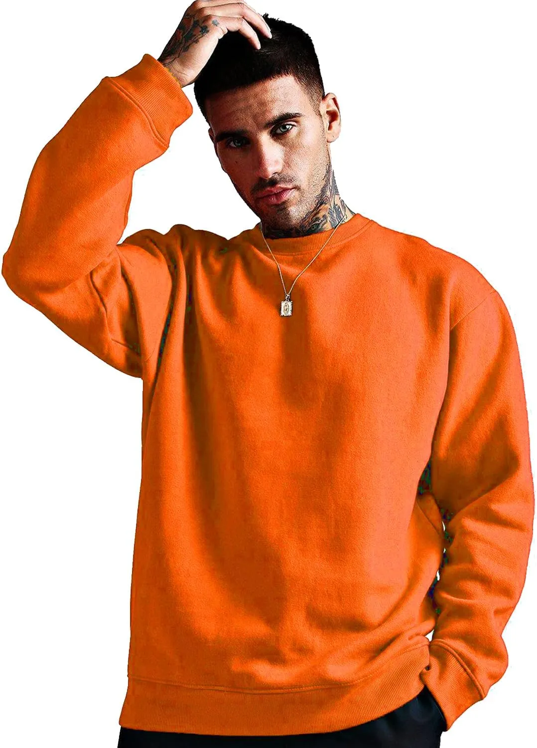JIHUILAI Men's Crewneck Sweatshirt Plain Sweatshirts Athletic Workout Sweat Shirts Soft Long Sleeve Pullover Shirt