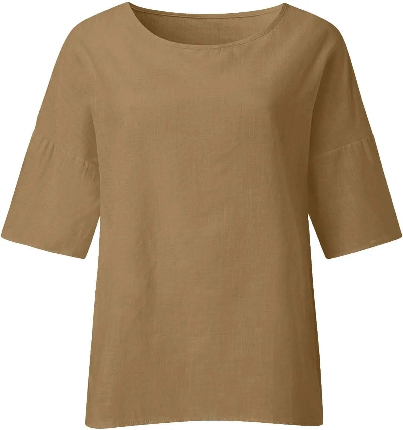 Linen Shirts for Women Plus Size 3/4 Length Sleeve Tops Casual Loose Fit Round Neck Tees 2025 Summer Blouse