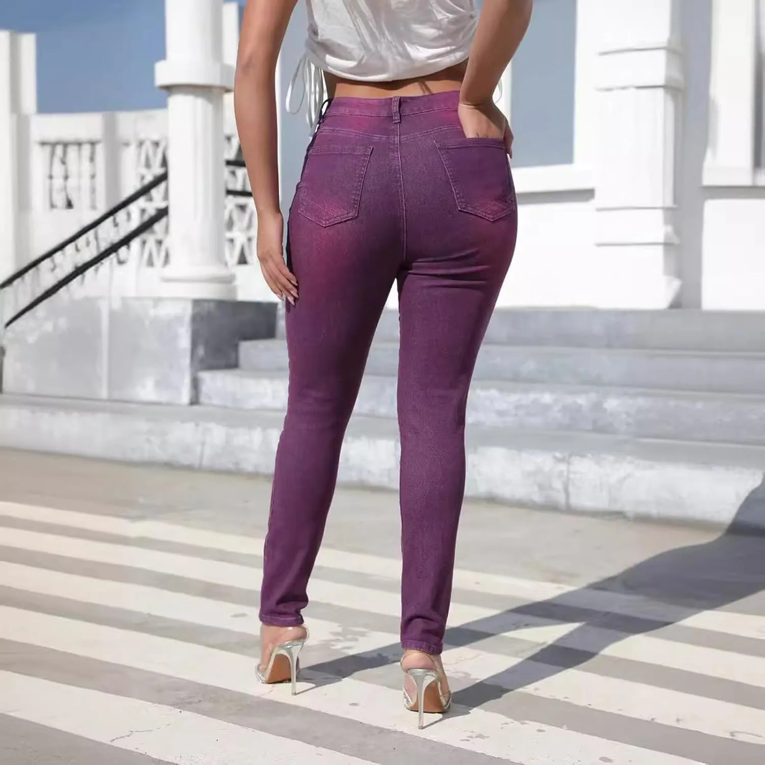 Lmdudan Women High Waisted Stretch Skinny Jeans Mid Rise Straight Leg Denim Pants 2024 Fashion Casual Streetwear with Pockets