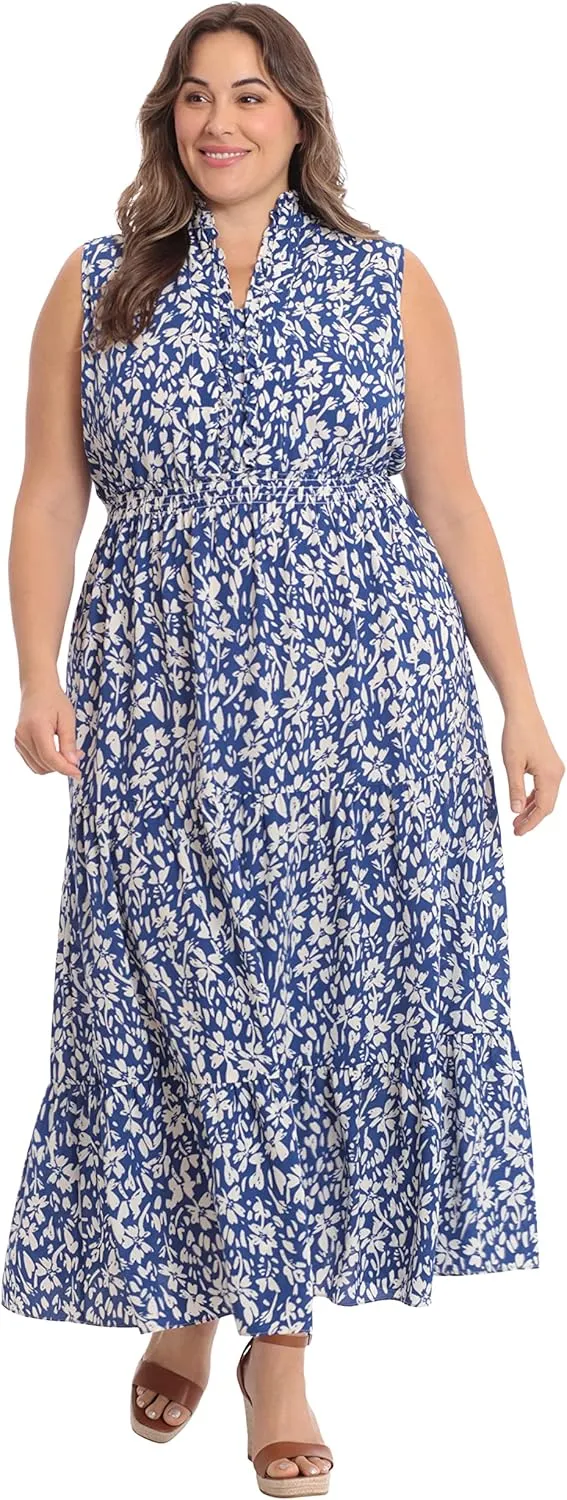 London Times Women's Easy Feminine Versatile Smocked Waist Ruffle Neckline