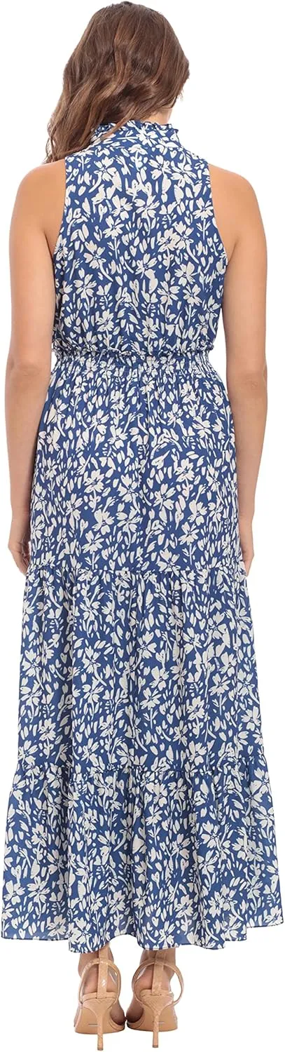 London Times Women's Easy Feminine Versatile Smocked Waist Ruffle Neckline