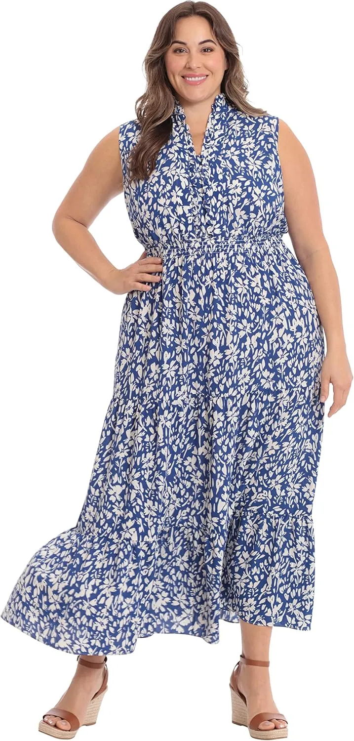 London Times Women's Easy Feminine Versatile Smocked Waist Ruffle Neckline