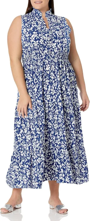 London Times Women's Easy Feminine Versatile Smocked Waist Ruffle Neckline