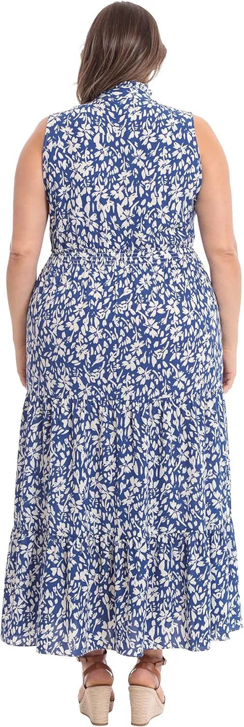London Times Women's Easy Feminine Versatile Smocked Waist Ruffle Neckline