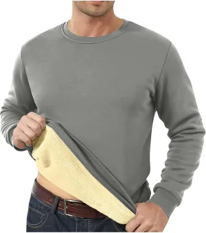 Long Sleeve Shirts for Men Fleece Crewneck Plus Size Sweatshirt Plain Sherpa Lined Thermal Pullover Winter Warm Shirt