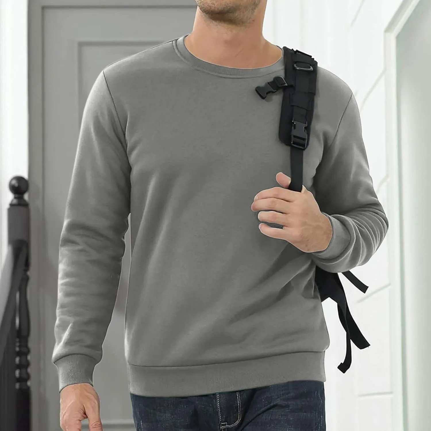 Long Sleeve Shirts for Men Fleece Crewneck Plus Size Sweatshirt Plain Sherpa Lined Thermal Pullover Winter Warm Shirt