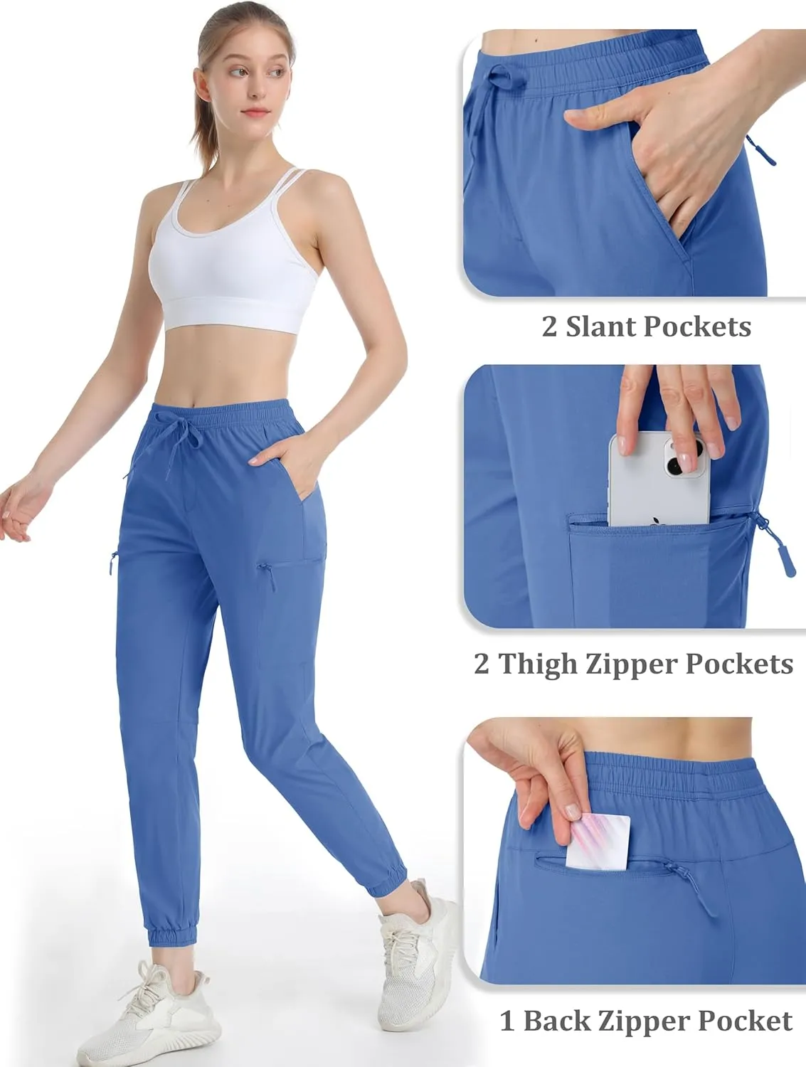 MAGCOMSEN Women's Hiking Cargo Pants Lightweight Quick Dry Water Resistant Jogger Zipper Pockets Outdoor Athletic Casual