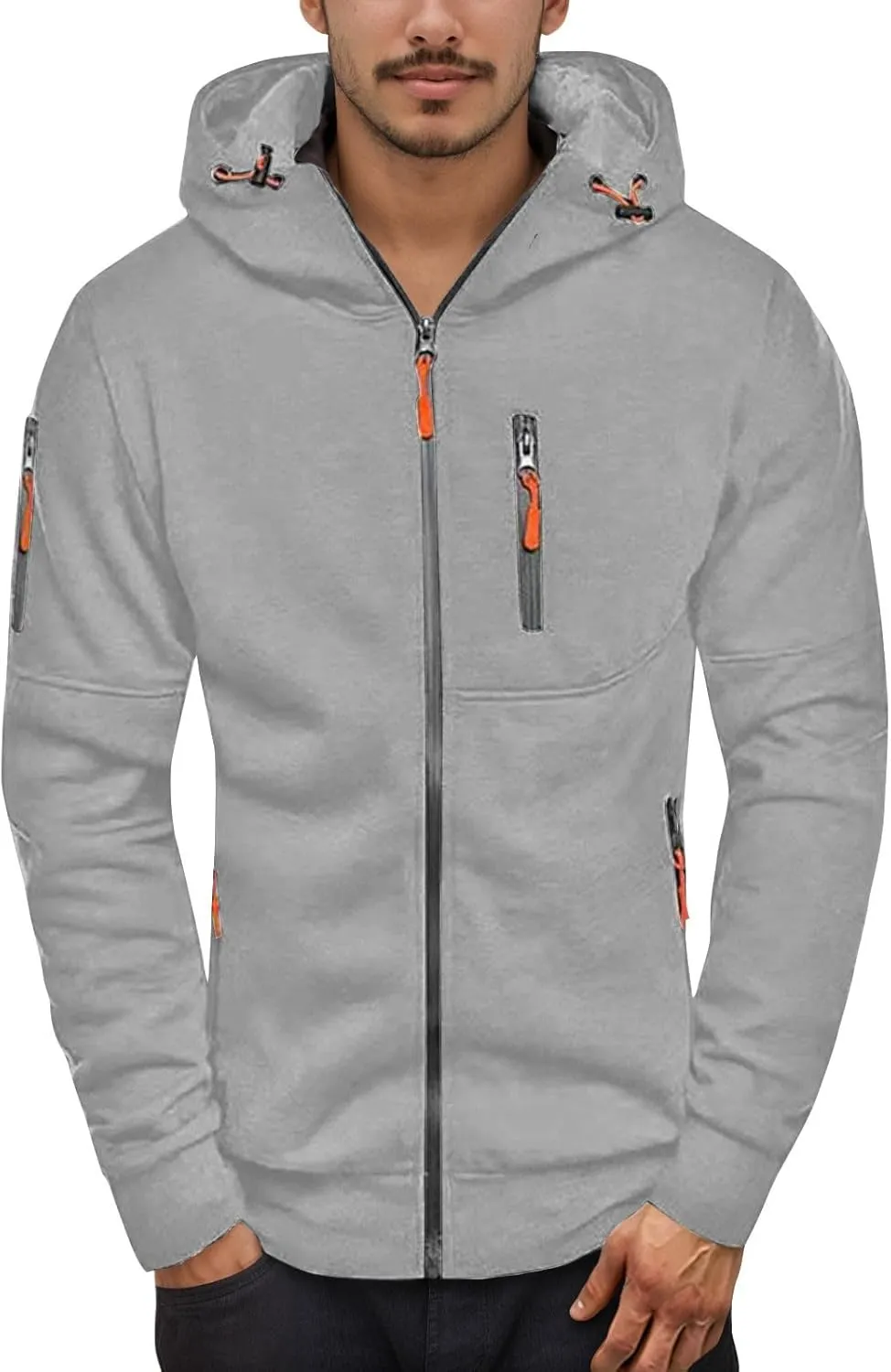 Men Zip Up Hoodie Big and Tall Thermal Sweatshirt Winter Personalized Sweater