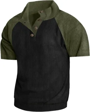 Mens 1/4 Button Sweater Short Sleeve Stand Collar Mens Sweatshirt Thermal Shirt Men's Sweatshirts No Hood, Mens Hoodie
