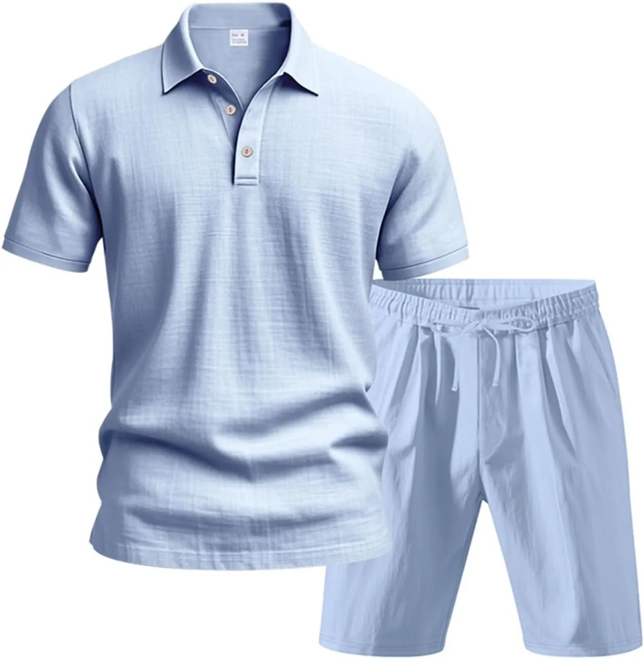 Men's 2 Pieces Linen Sets Casual Button Up Collared Polo Shirts and Shorts Summer Vacation Beach Yoga Pants Outfits