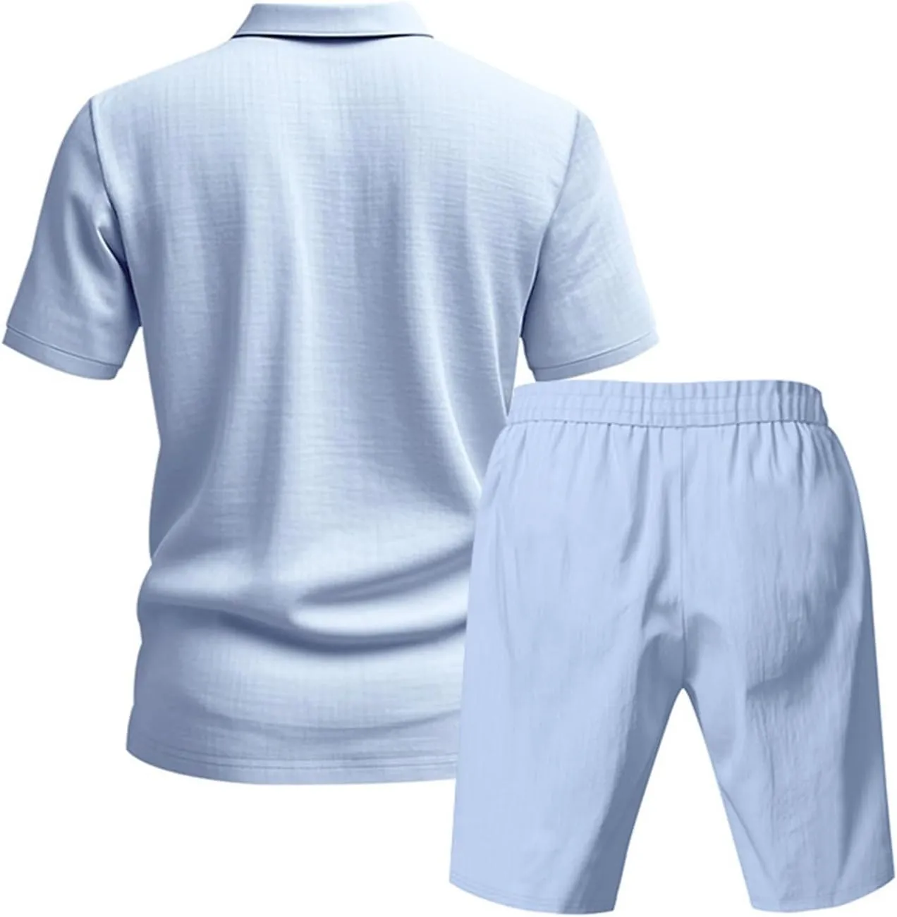 Men's 2 Pieces Linen Sets Casual Button Up Collared Polo Shirts and Shorts Summer Vacation Beach Yoga Pants Outfits