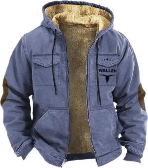 Men's Aztec Western Jackets Cowboy Winter Warm Sherpa Fleece Coats Long Sleeve Retro Ethnic Vintage Casual Jacket